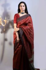 Ember rouge linen Saree - Image 4
