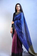Indigo Bloom Linen Saree - Image 2