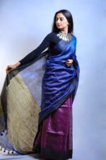 Indigo Bloom Linen Saree - Image 5