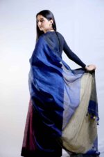 Indigo Bloom Linen Saree - Image 4