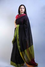 Noir Blossom Linen Saree - Image 3