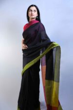 Noir Blossom Linen Saree - Image 4