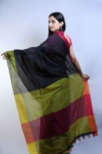 Noir Blossom Linen Saree - Image 5