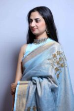 Sky Embrace Linen Tissue Saree - Image 5