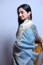 Sky Embrace Linen Tissue Saree - Image 6