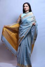 Sky Embrace Linen Tissue Saree - Image 2