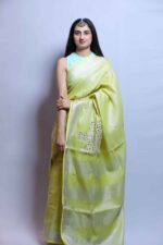 Serenity Lime Linen Tissue Saree