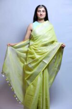 Serenity Lime Linen Tissue Saree - Image 4