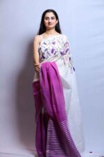 Lavender Dusk Linen Saree