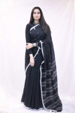 Midnight Ivory Cotton Saree