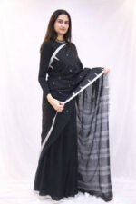Midnight Ivory Cotton Saree - Image 4