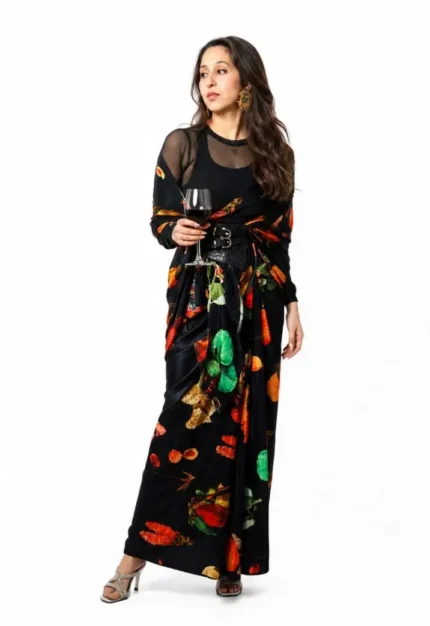 Twilight Blossom Muse Satin Saree